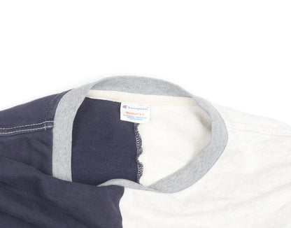 Champion Women's Grey Navy Colourblock Crew Neck Sweatshirt L