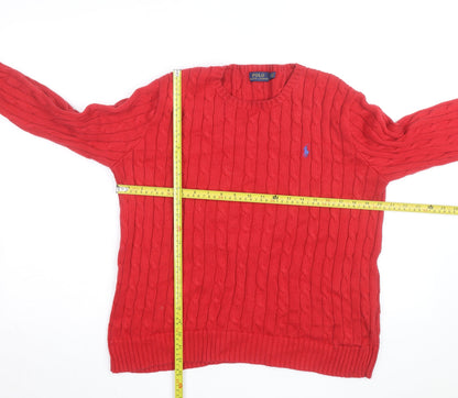 Polo Ralph Lauren Women's Red Cable-Knit Cotton Jumper XL