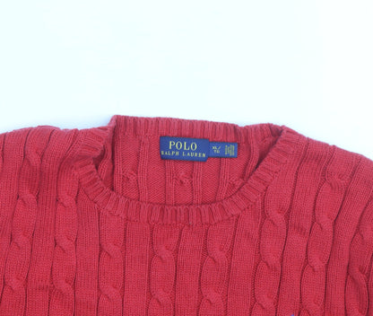 Polo Ralph Lauren Women's Red Cable-Knit Cotton Jumper XL