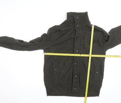 Banana Republic Mens Green Wool Button Cardigan M High Neck Jumper