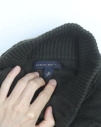 Banana Republic Mens Green Wool Button Cardigan M High Neck Jumper