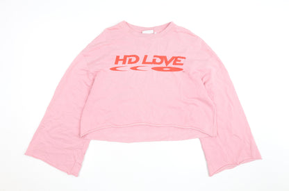 Weekday Women Pink Cotton Pullover Sweatshirt S HD Love Graphic