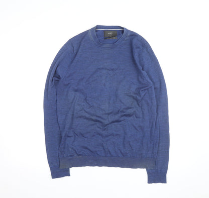 Marks and Spencer Men's Blue Wool Crew Neck Jumper Size M