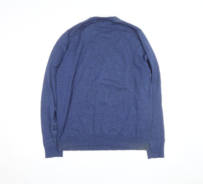 Marks and Spencer Men's Blue Wool Crew Neck Jumper Size M