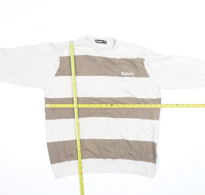 Bench Mens Beige Striped Lightweight Cotton Crew Neck Jumper Size L
