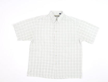 Peter England Men's Beige Check Short Sleeve Button-Up Shirt M