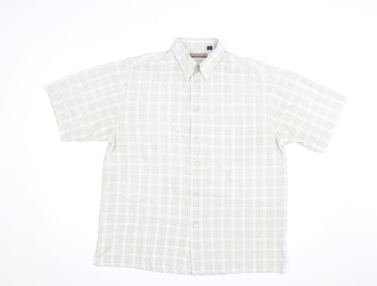 Peter England Men's Beige Check Short Sleeve Button-Up Shirt M