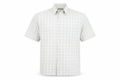 Peter England Men's Beige Check Short Sleeve Button-Up Shirt M