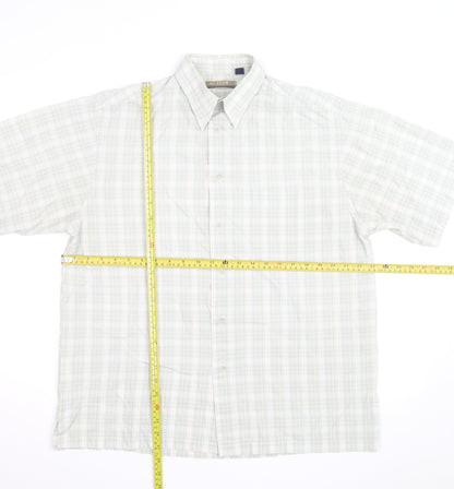 Peter England Men's Beige Check Short Sleeve Button-Up Shirt M