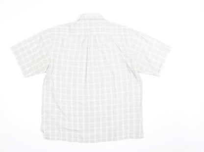 Peter England Men's Beige Check Short Sleeve Button-Up Shirt M