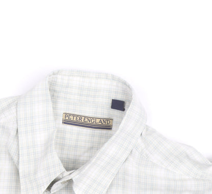 Peter England Men's Beige Check Short Sleeve Button-Up Shirt M