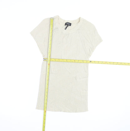 ME+EM Women Beige Knit Short Sleeve Crew Neck Top M