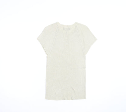 ME+EM Women Beige Knit Short Sleeve Crew Neck Top M