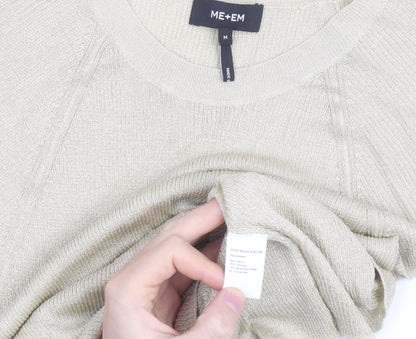 ME+EM Women Beige Knit Short Sleeve Crew Neck Top M