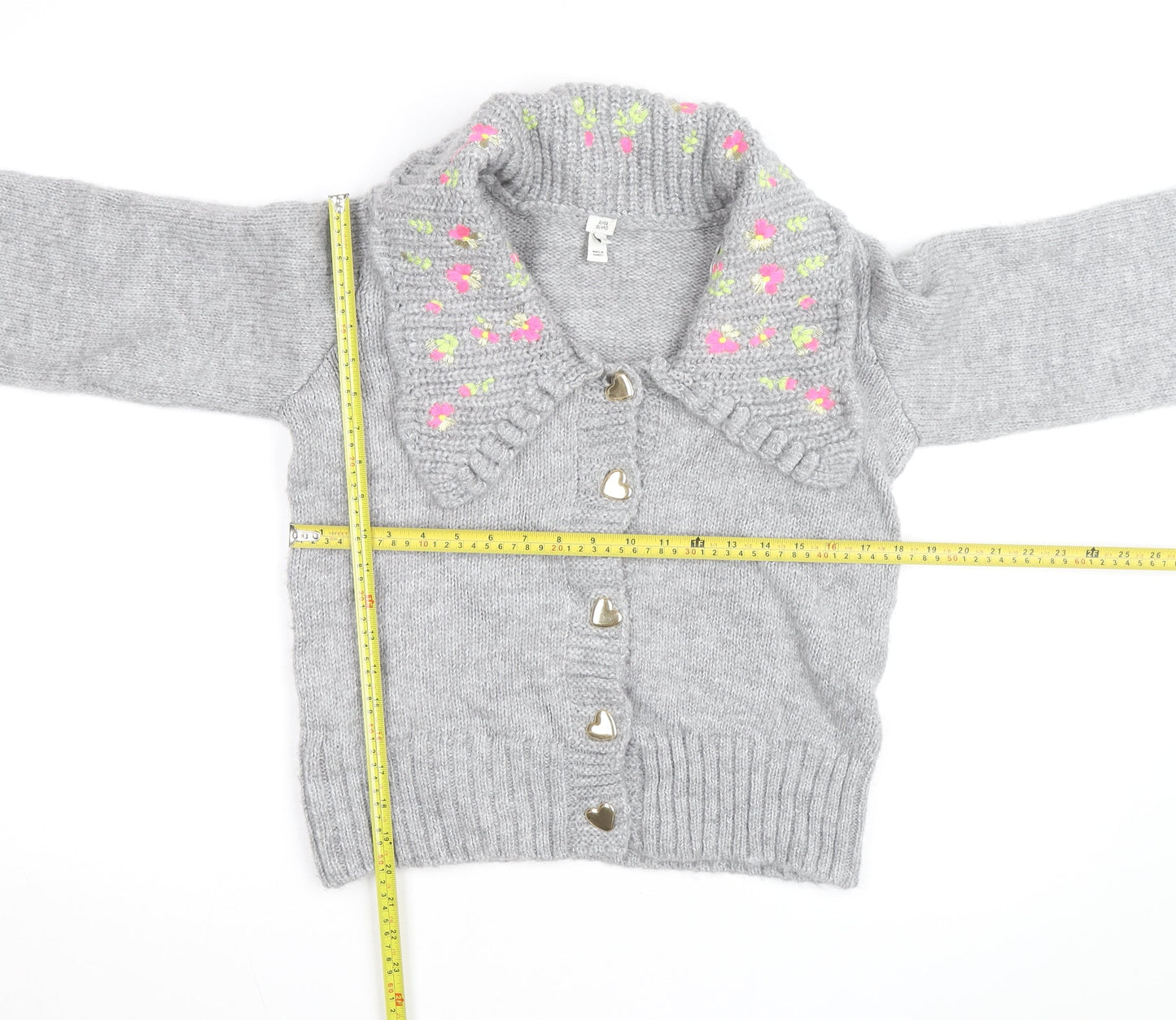 River Island Women Grey Floral Embroidered Chunky Knit Cardigan Size 8