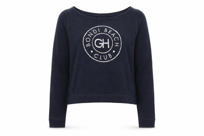 Gilly Hicks Womens Navy Blue Long Sleeve Pullover Sweatshirt L Bondi Beach Club