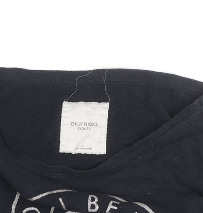 Gilly Hicks Womens Navy Blue Long Sleeve Pullover Sweatshirt L Bondi Beach Club
