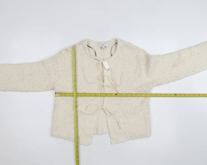 Marks and Spencer Women’s Ivory Tie Front Cardigan Small Wool Blend Knit