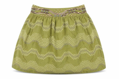 Monsoon Petite Green Beaded A-Line Cotton Skirt Size 10