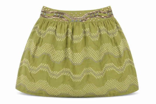 Monsoon Petite Green Beaded A-Line Cotton Skirt Size 10