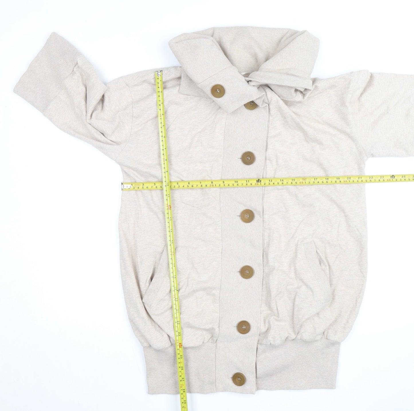 New Look Women Beige Cotton Blend Cowl Neck Button Cardigan Size 14