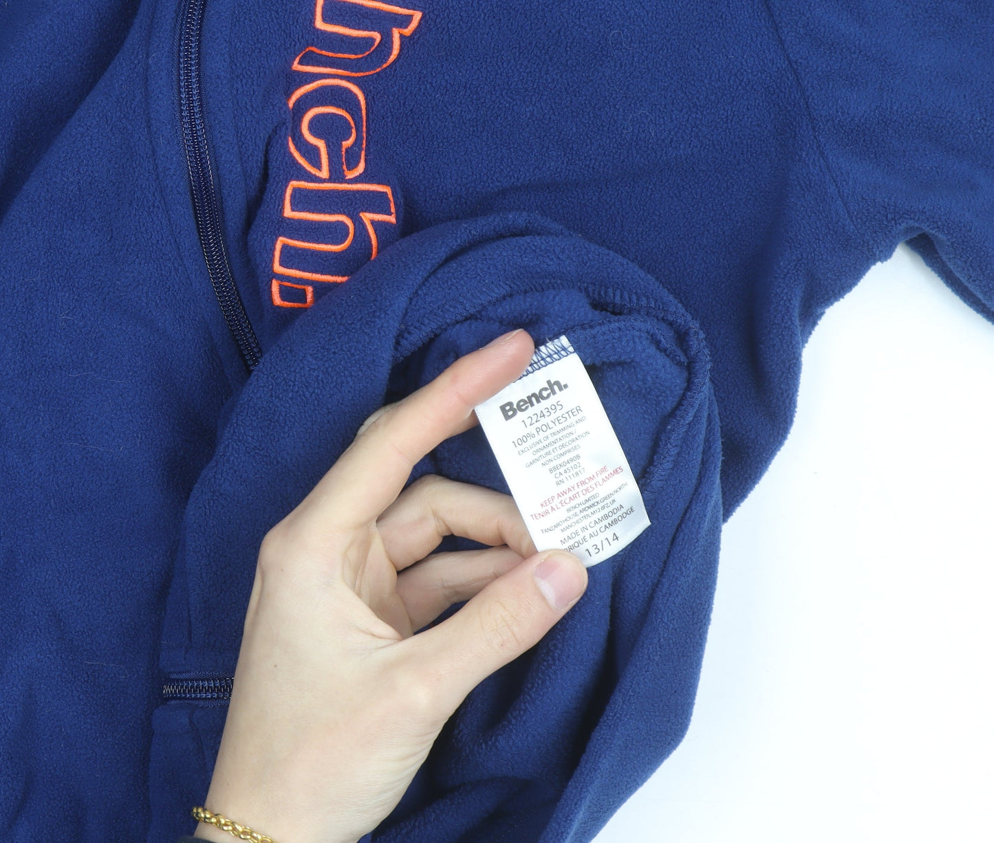 Bench Mens Blue Fleece Full Zip Track Jacket Size 13/14 Polyester