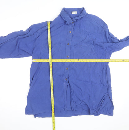 Grattan Women Blue Viscose Long Sleeve Relaxed Button-Up Shirt Size 14