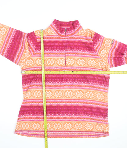 L.L. Bean Women's Pink Orange Fair Isle Fleece Pullover L 1/4 Zip