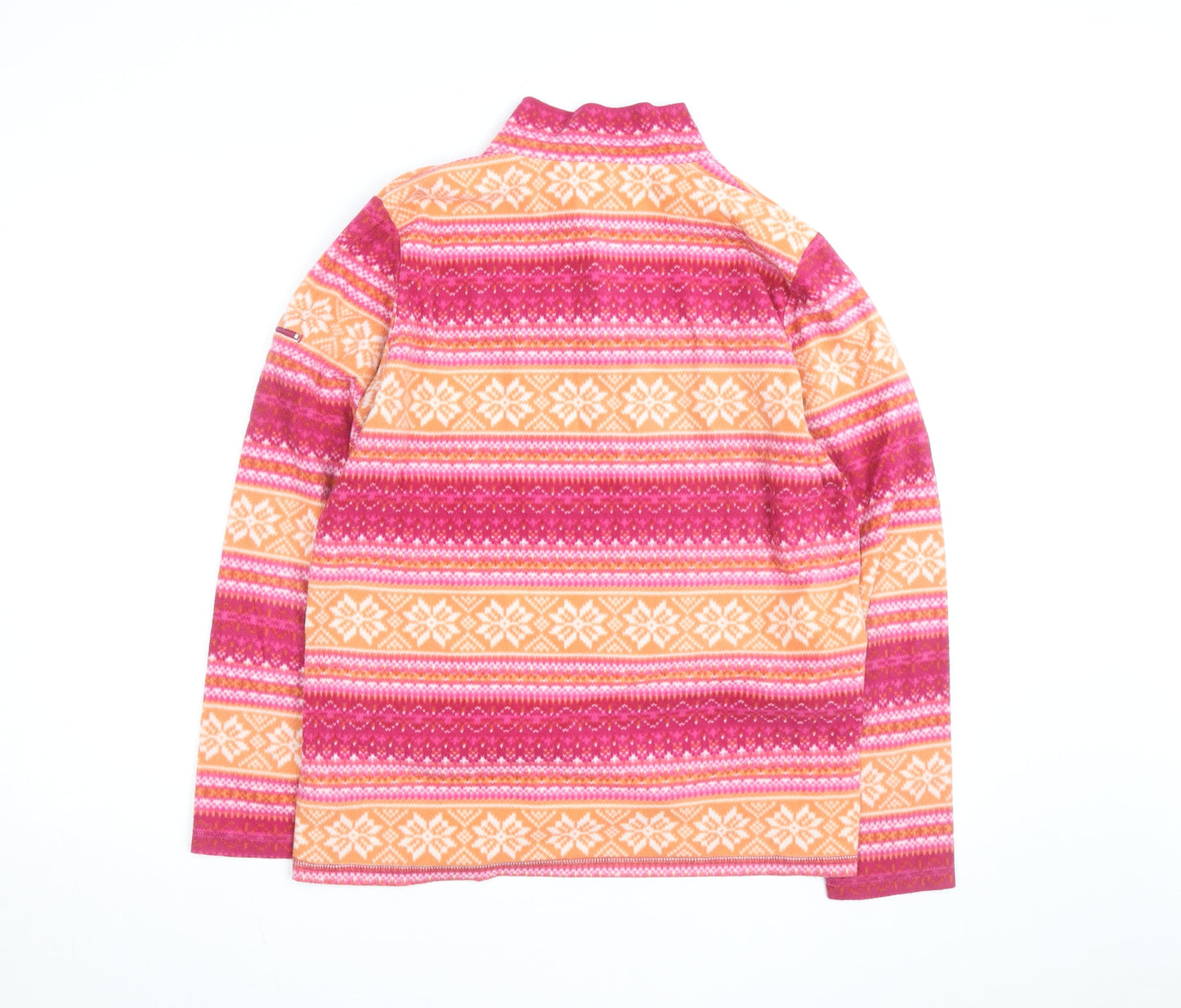 L.L. Bean Women's Pink Orange Fair Isle Fleece Pullover L 1/4 Zip