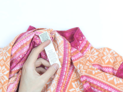 L.L. Bean Women's Pink Orange Fair Isle Fleece Pullover L 1/4 Zip