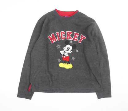 Disney Men's Grey Mickey Mouse Fleece Sweatshirt L Crew Neck Pullover