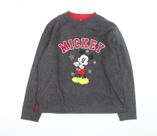 Disney Men's Grey Mickey Mouse Fleece Sweatshirt L Crew Neck Pullover