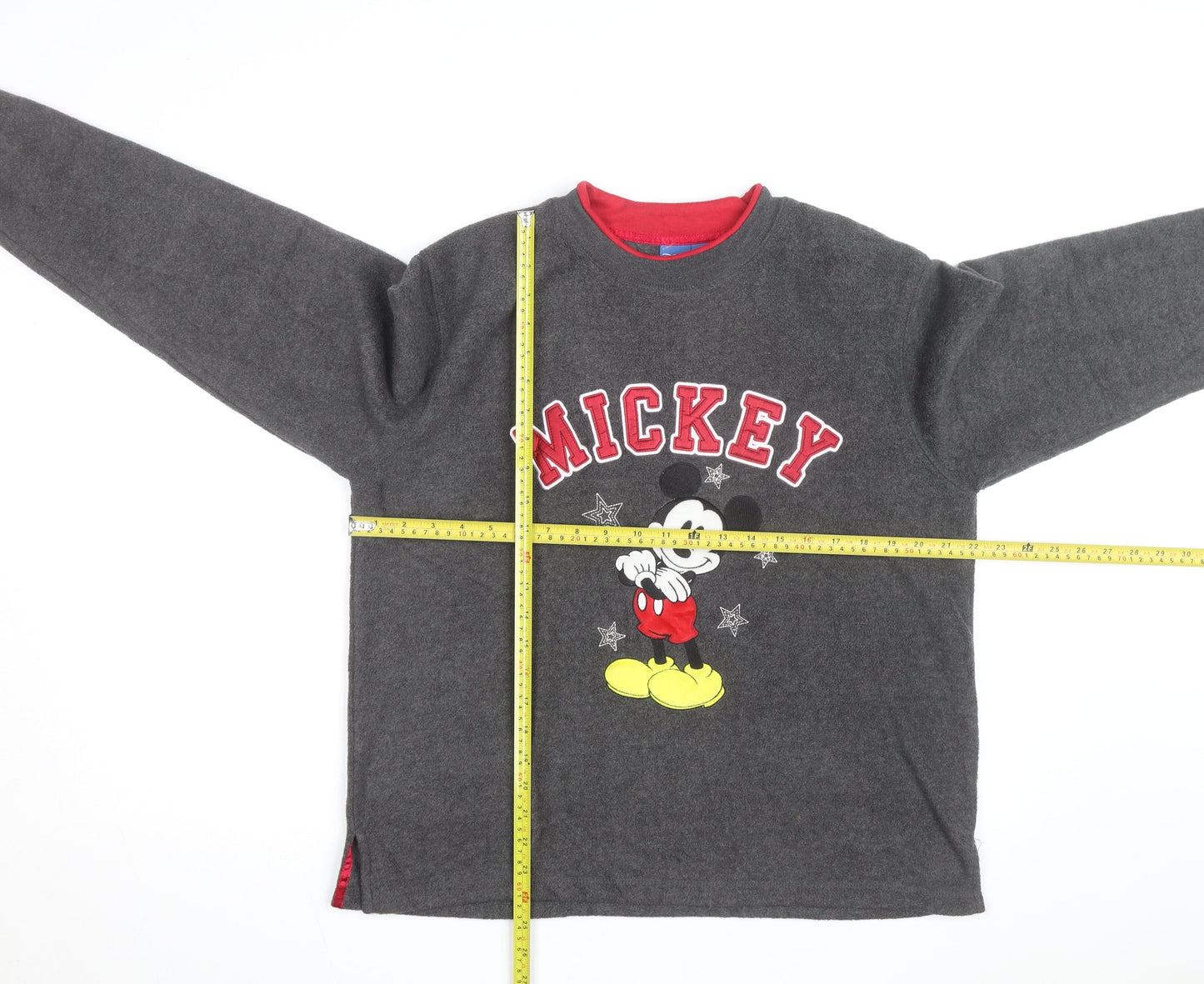 Disney Men's Grey Mickey Mouse Fleece Sweatshirt L Crew Neck Pullover