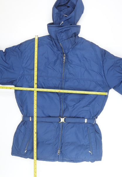 TempcO Men's Blue L Hooded Down Puffer Jacket Belted Winter Coat
