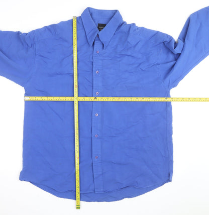 André Men's Blue Long Sleeve Regular Fit Button-Up Shirt Size L
