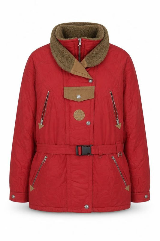 Energie Women Red Faux Fur Lined Parka Jacket Size 12