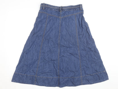 Monsoon Women Blue Denim A-Line Midi Skirt Size 12 Cotton