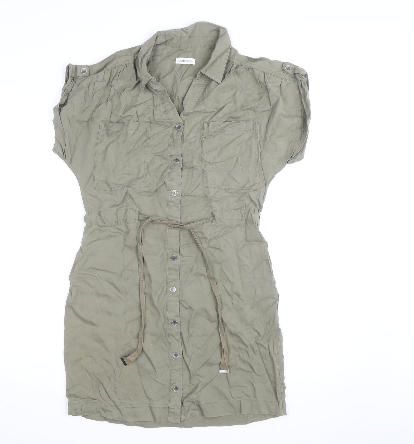 Cache Cache Women Green Short Sleeve Shirt Dress Size 8