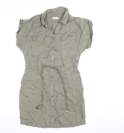 Cache Cache Women Green Short Sleeve Shirt Dress Size 8