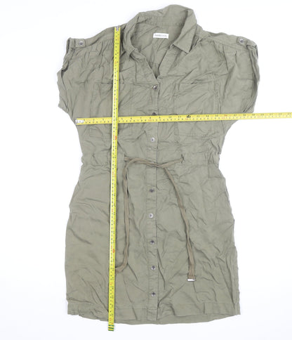 Cache Cache Women Green Short Sleeve Shirt Dress Size 8