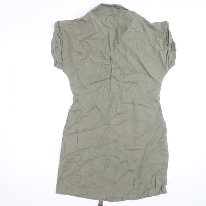Cache Cache Women Green Short Sleeve Shirt Dress Size 8