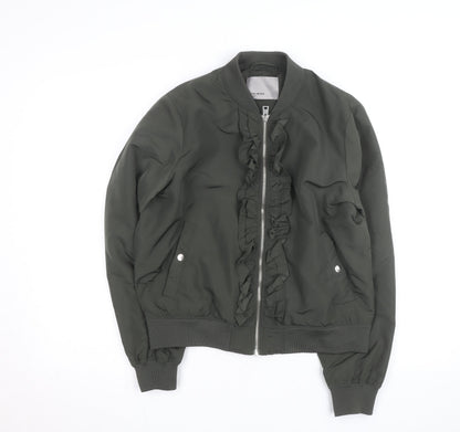 Vero Moda Unisex Green Bomber Jacket Lined Ruffle Zip Size L