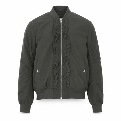 Vero Moda Unisex Green Bomber Jacket Lined Ruffle Zip Size L