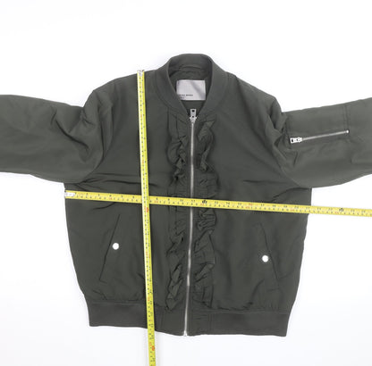 Vero Moda Unisex Green Bomber Jacket Lined Ruffle Zip Size L