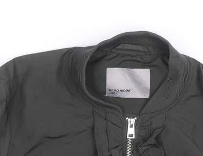 Vero Moda Unisex Green Bomber Jacket Lined Ruffle Zip Size L