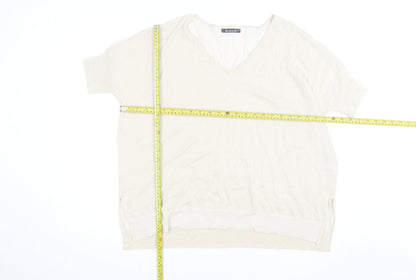 Bonmarché Women’s Beige V-Neck Short Sleeve Lightweight Knit Jumper Size 16