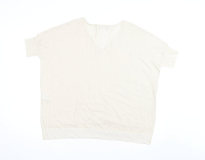 Bonmarché Women’s Beige V-Neck Short Sleeve Lightweight Knit Jumper Size 16