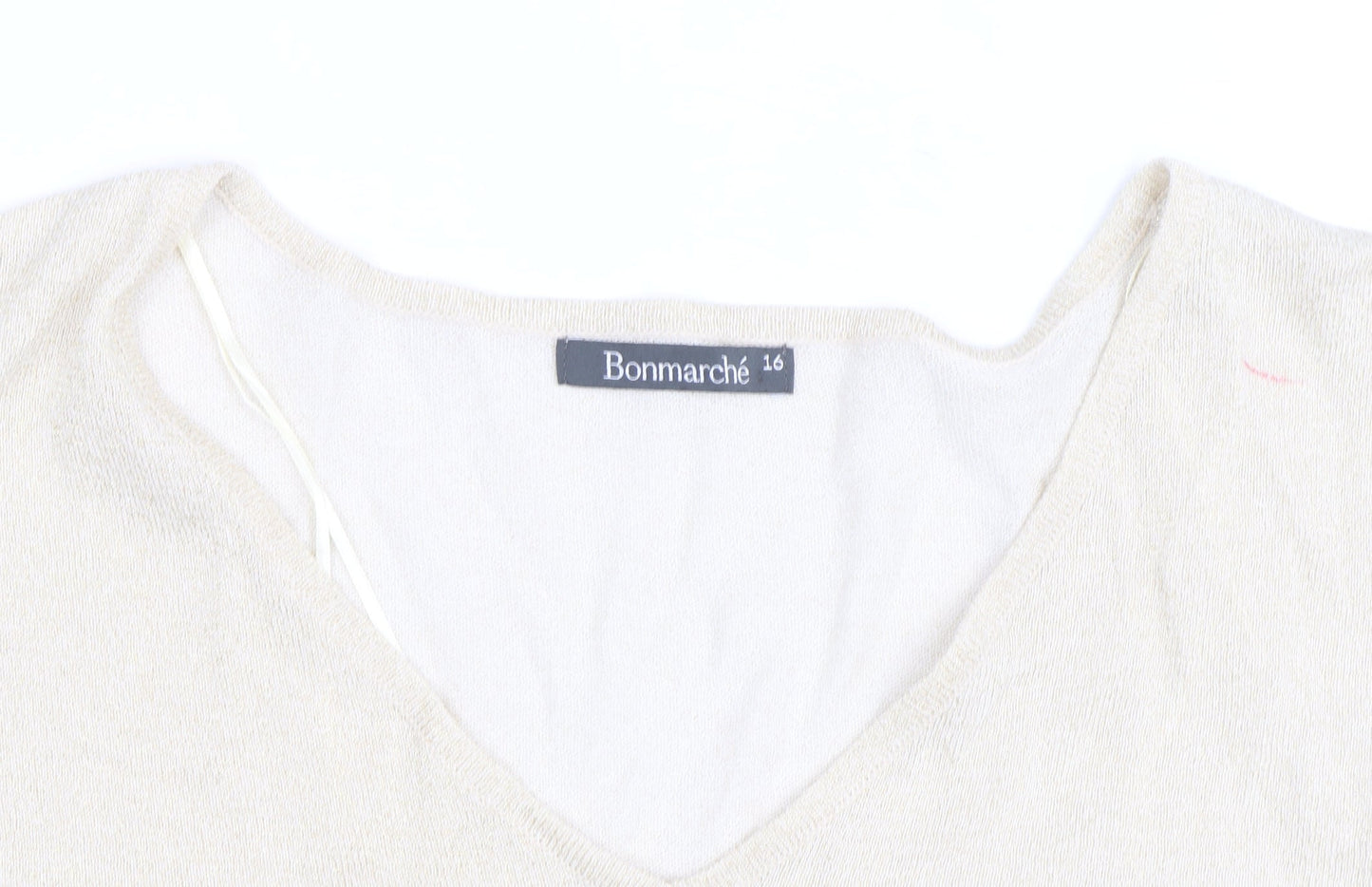 Bonmarché Women’s Beige V-Neck Short Sleeve Lightweight Knit Jumper Size 16