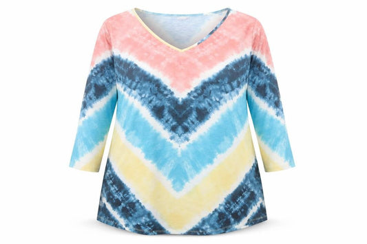 Avenue Women’s Multicoloured V-Neck Tunic Top Size 22 3/4 Sleeve