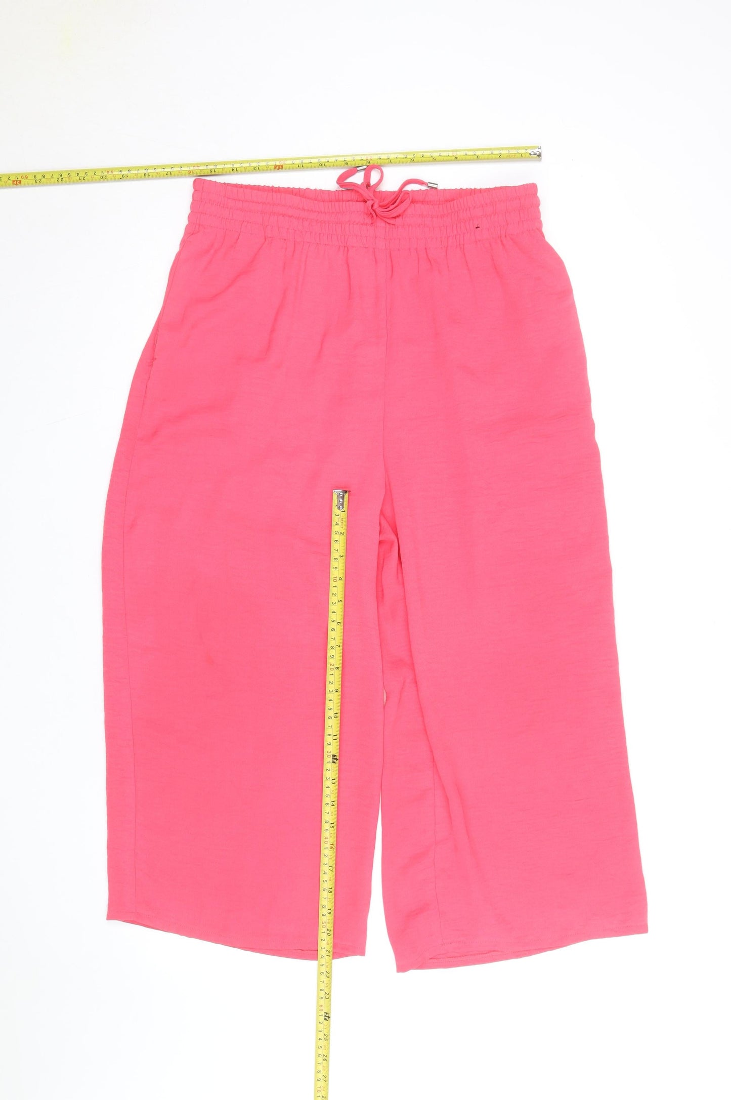 Dunnes Women's Pink Cropped Wide-Leg Viscose Trousers Size M